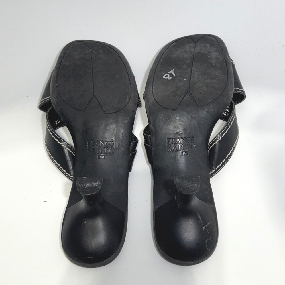 Franco Sarto Womens Black Leather Kitten Heel Slide Sandals Square Toe 8M 359/2 - Picture 8 of 8